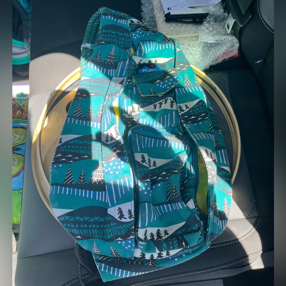 Kavu Green and Blue Backpack with Geometric Design